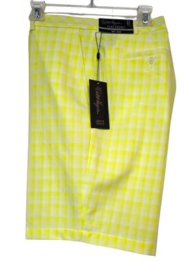 Walter Hagen 11 Majors Golf Shorts Flat Front Neon Yellow & White Men’s 40W NWT